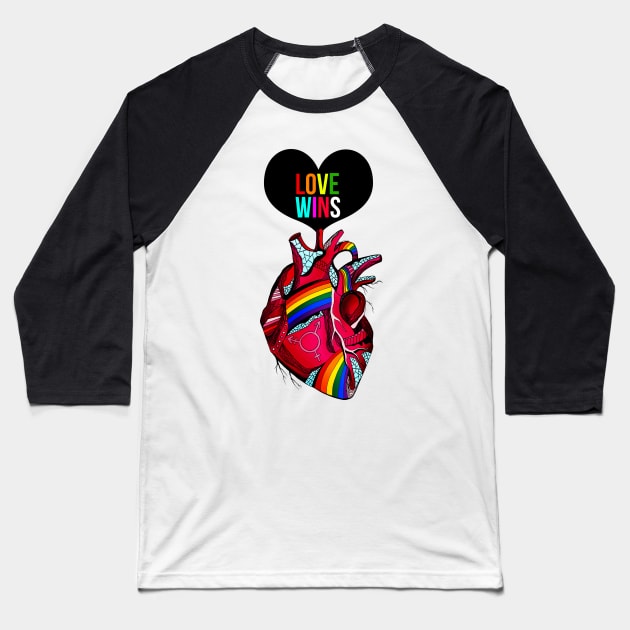 Love Wins Pride Heart Baseball T-Shirt by kenallouis